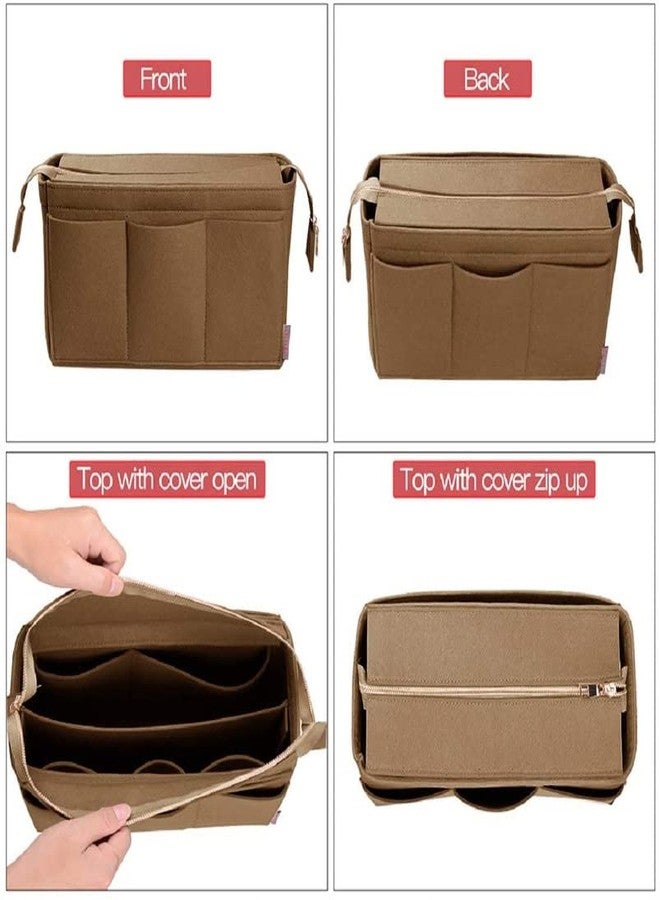 SYUTAM Women Felt Purse Organizer Insert for Ladies Handbag, Hobo Bag, Multiple Storage Compartment with Detachable Zipper Cover-Biege(8.85x4.5x5.5) inch(Small) - Image 5